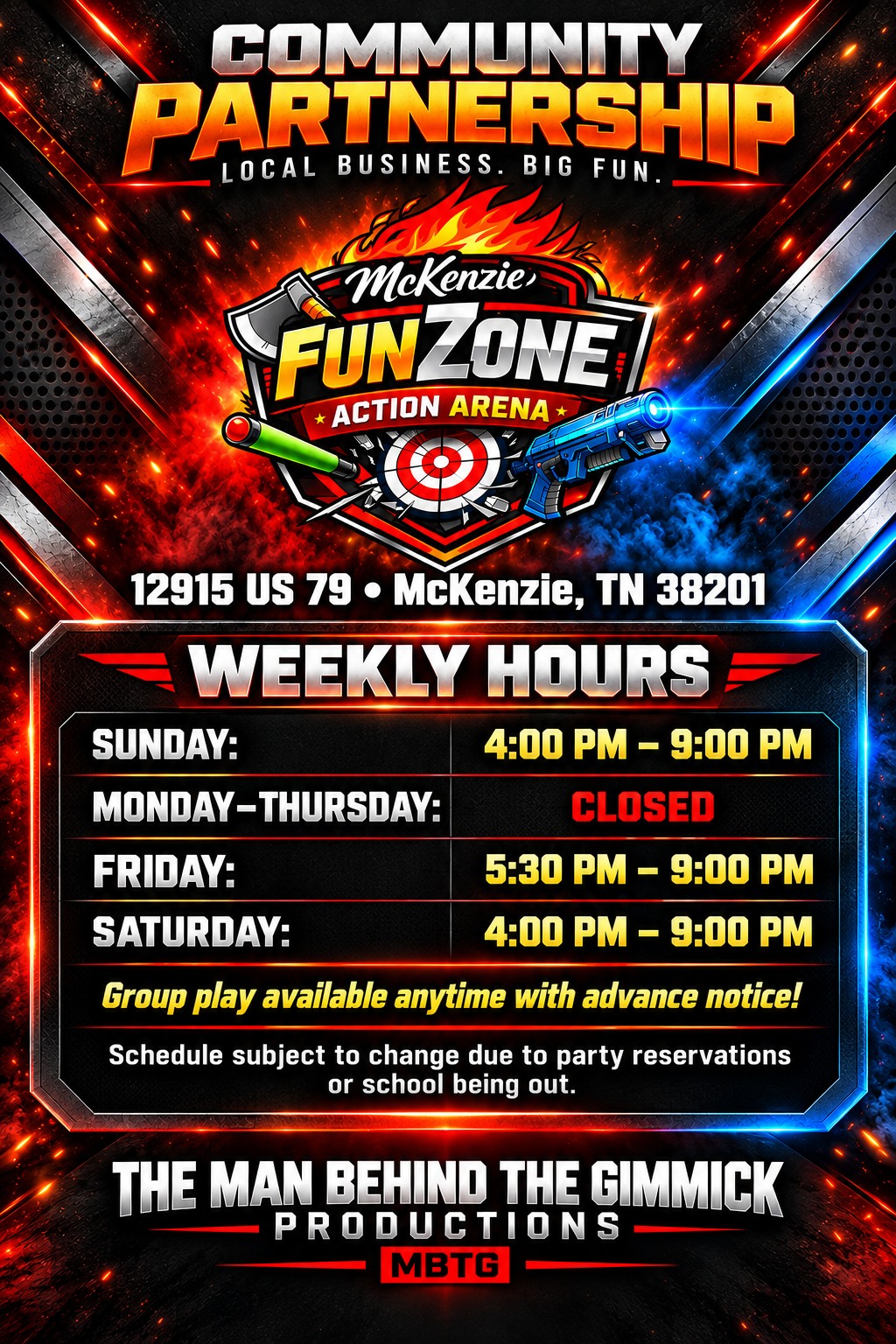 McKenzie FunZone Action Arena community partnership with MBTG